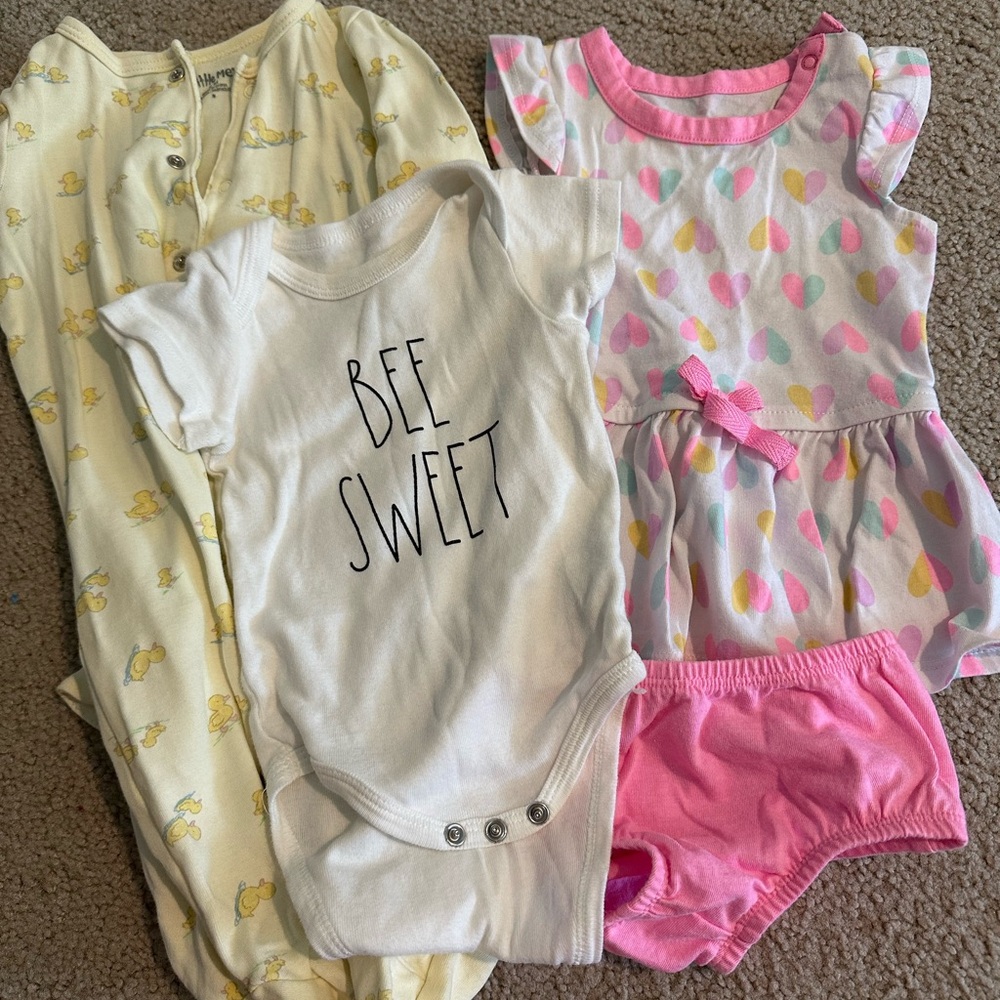 Baby Onesie and Dress Set with Pink Accents